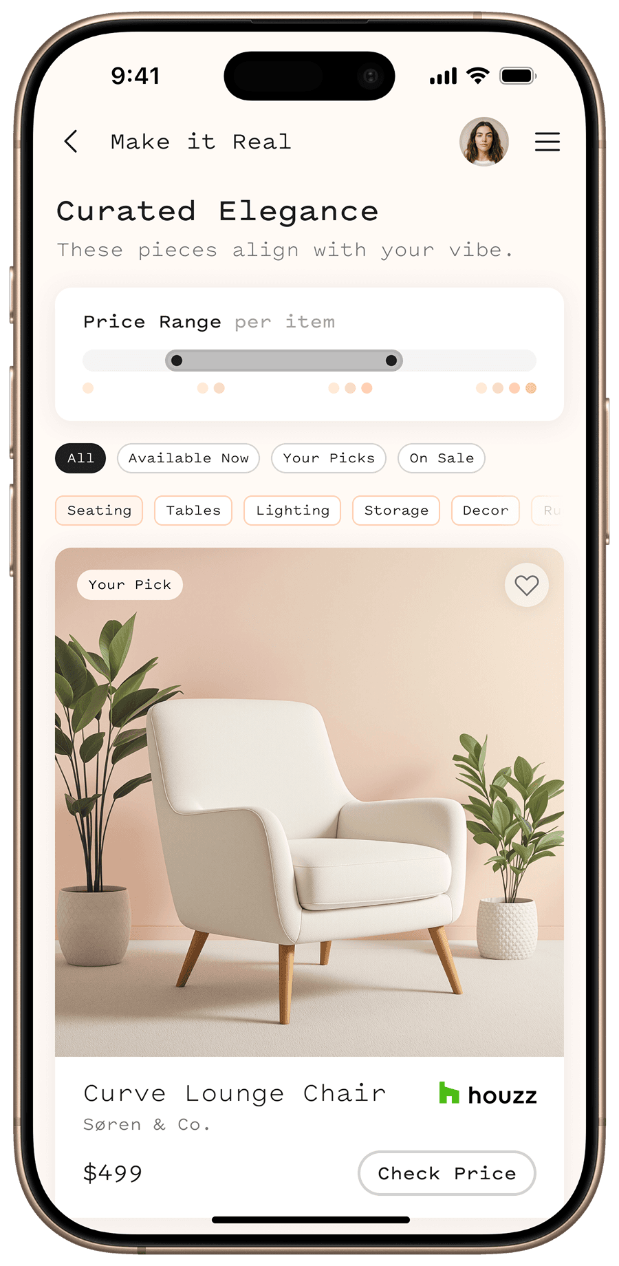 App 'Make it Real' screen with product