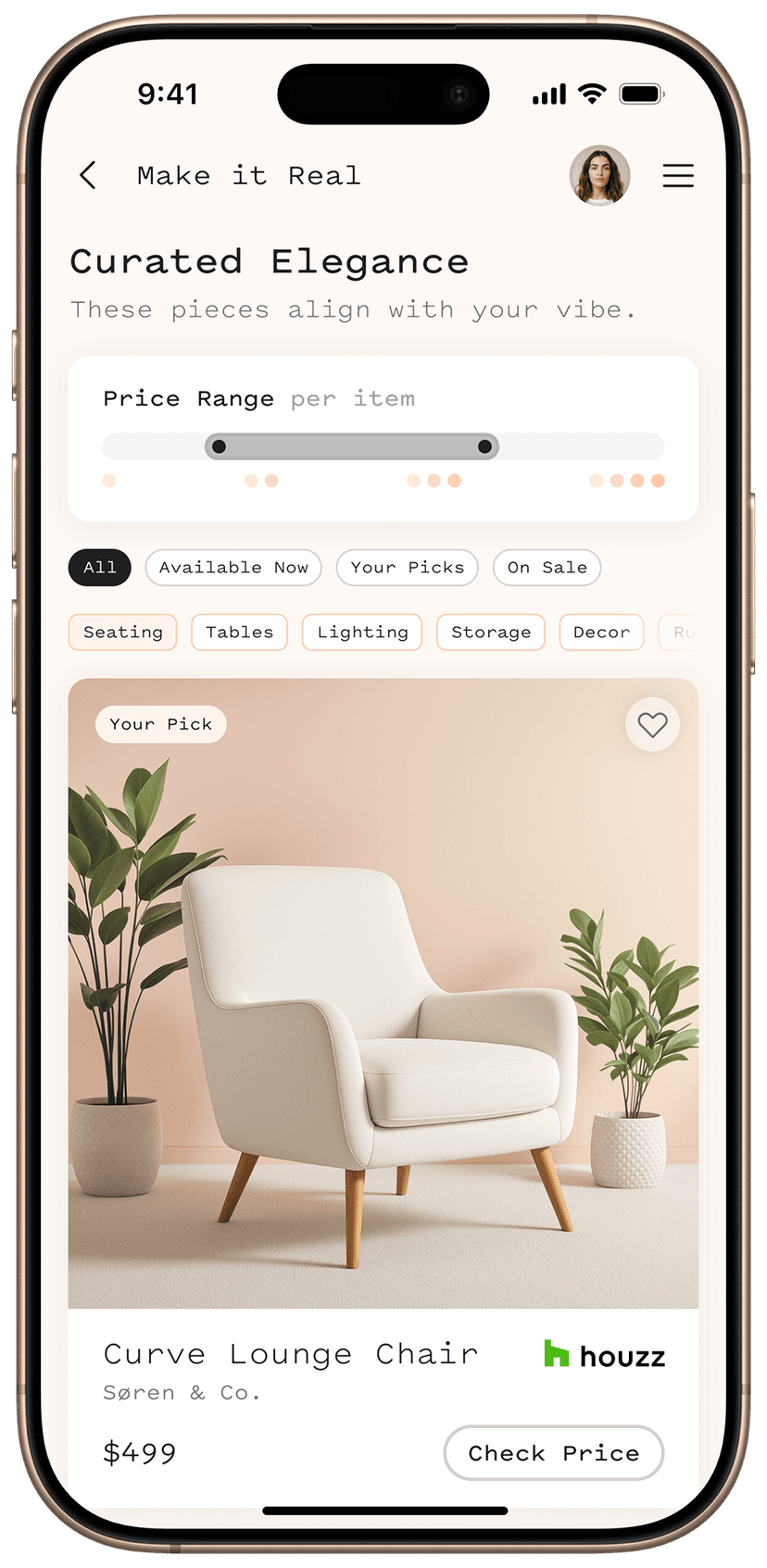App 'Make it Real' screen with product