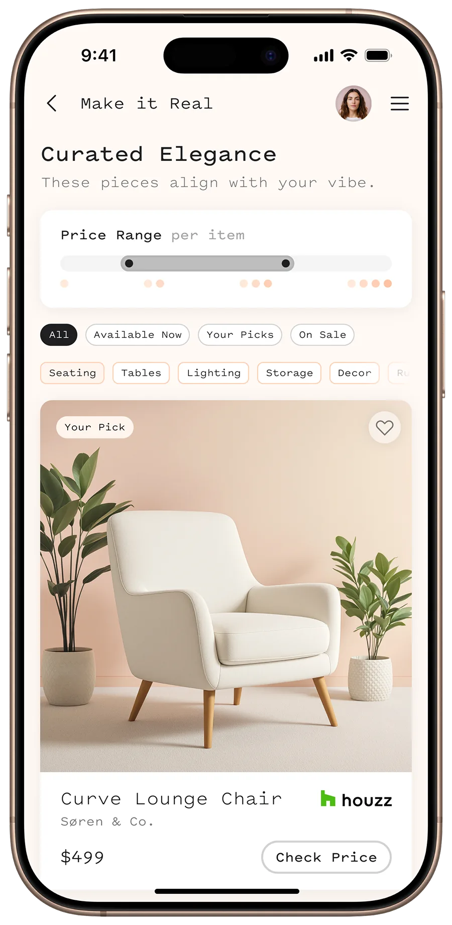 App 'Make it Real' screen with product